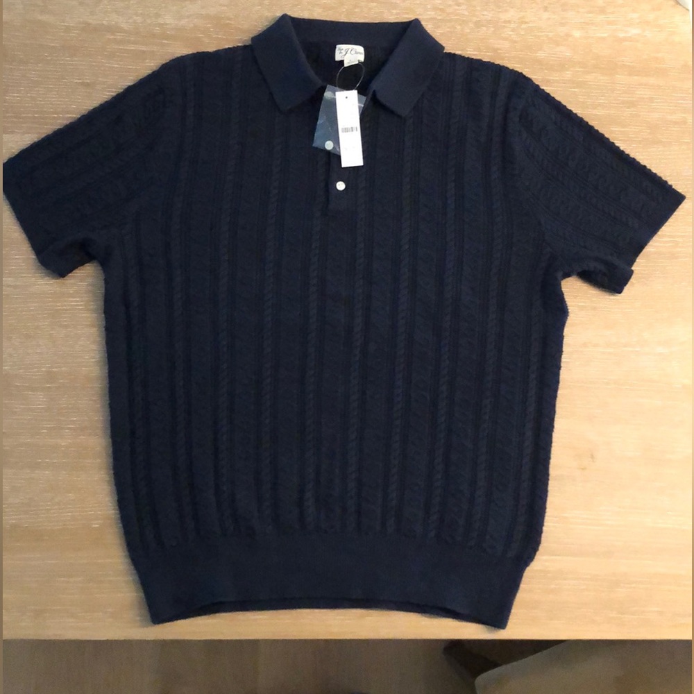 Short-sleeve heritage cable knit sweater-polo